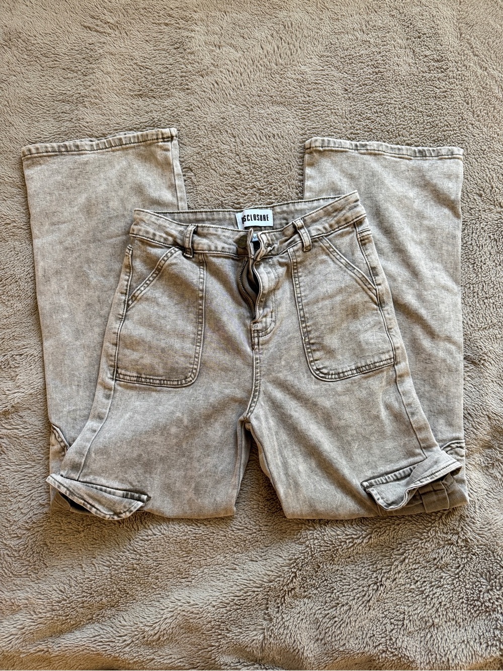 Disclosure Beige Acid Wash Cargo Jeans
